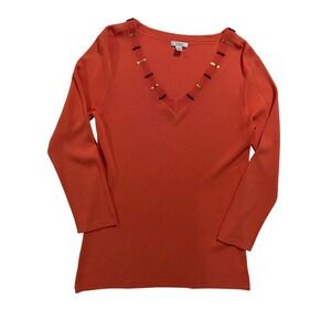 Y2K Conrad C Collection Coral Beaded V-Neck Sweater Top Women's S/P